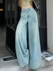 Jeans pour femmes lâches larges de jambe féminine High Street Blue Bleu Full Longueur Pantalon Denim Streetwear 2024
