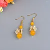 Boucles d'oreilles pendantes en pierre de calcédoine jaune pour femmes, accessoires de fête, de mariage, de vacances, bijoux en résine, fleur, 0239