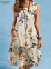 Zanzea Boheemse strandjurk Zomer Vintage Floral Gedrukte Sundrees Mouwloze knielengte Robe Vakantie Vestidos Sarafans 240323