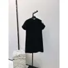 ドレスレディースヨーロッパファッションブランドブラックラウンドネック短袖ビーズ装飾ミニドレス