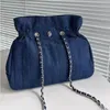 Sac à bandoulière simple pour femmes, marque de luxe, sac sous les bras en Denim, Double chaîne, grand sac à dos en Denim, grande capacité 36cm