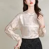 Etnische kleding 2024 Chinese dames korte top lente lange mouwen staande kraag button shirt printen elegante dagelijkse tangstijl blouse