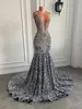 Luxury Crystals Rhinestone Avondjurken voor vrouwen Aso Ebi Sheer Neck Sparkly lovertjes speciale gelegenheid formele jurken plus maat tweede receptie prom jurk CL3457