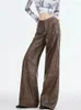 Pantalon Femme JRJL Faux Cuir Femmes Mode Vintage Taille Basse Lâche Large Jambe Chic Casual Do Old Droite Pleine Longueur