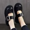 Casual Shoes Birkuir Fashion Mary Jane for Women äkta läder rund tå krok slinga spännet lägenheter komfort lata lyxbåtar