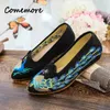 Comemore – chaussures décontractées à bout pointu pour femmes, plates brodées de paon, élégantes, en toile de marche, faites à la main, respirantes, Ballet