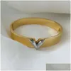 Bangle Titanium Steel Femmes Love Designer Bracelets Sier Gold Color Bangles V Lettre Bracelet à charme étroit Bijoux de mode Lady Part Dhab9