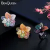 Anelli a grappolo beaqueen grandi petali di fiori colorati di zirconia cubica anello aperto oro aperto femminile Dubai Wedding Finger Jewelry R092 L240402