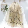 Fashion Beach Stoles Femmes Écharpe Laine de soie broderie florale femelle fine Foulard Bufanda Hijab Wraps Pachmina Châles de châle 240320