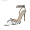 Dress Shoes New 2023 Women Sandals Fashion big bowknot High heels Wedding Party Luxury Crystal Satin Ankle strap Summer Bridal H240403KNU5