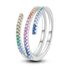 Rings de cluster exclusivos 925 Sterling Silver Rainbow Inclado Stone Spring Anel Geométrico Irregular para Acessórios para Jóias da Proposta para Mulheres