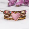 Bracelets de charme Boho Bracelet Rhodochrosite Bracelet Naturel Stone Coued Cuir Emballage Femmes Anifrage Cadeau pour elle