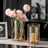 Vaser Golden Vase Iron Line Metal Flowers Pot Nordic Plant Holder Desk Decoration Plated Alloy Glass Retro Home Decor