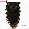 Extensões zzhair clipe em extensões de cabelo 100% humano Remy 16 "28" 8pcs Conjunto 100g160g Cabeça cheia Wavy Natural