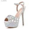 Buty sukienne modne sandały damskie okrągłe palce rhinestone rhinestone burkle platforma 14 cm cienkie obcasy dla kobiet fioletowe H240403isue