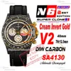 Cream inverte inverta inverta carbone Gold SA4130 Cronografo automatico Mens orologio N6F V2 Black Giallo Cingcio Nylon Super Edition Same Seriale Scheda Seriale Puretime RELOJ HOMBRE PTRX