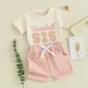 Kläduppsättningar småbarn baby flicka pojke sommardräkt baseball bro sis brev broderi kort ärm t-shirt shorts 2pc kläder set barn