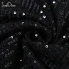 Robes décontractées Soefdioo Sexy Sequins Hollow Out Robe Black Femme Hipster Halter Backless Bodycon Mini 2024 Summer Party Night Clubwear