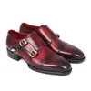 Dress Shoes Double Monk Strap Handmade Cap Toe Hand Painted Oxford Designer Style Luxury Leather Buckle Almond Derby