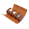 3 Slots Watch Roll Travel Case Chic Portable Vintage Leather Display Watch Storage Box With Slid In Out Watch Organisers