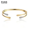 F.I.N.S luxe brossé artisanat 925 en argent Sterling or Bracelet rétro cubique zircone couches ouvert Bracelet mode Fine bijoux 240327