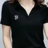 Polo T Shirt for Women Short Sleeve Summer Vneck Letter Pullover Knitted Tees Female Clothing Plus Size Ladies Tops 240403