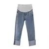 Women's Jeans 2024 Fashion Casual Spring And Autumn High Waist Straight Leg Adjustable Waistband Maternity Woman Pants