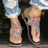 Sandals Floral Printing Womens Thong Sandals Comfortable Flat Flip Flops 2023 Summer Fashion Boho Style Soft Beach Sandals for Women
