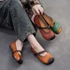 Повседневная обувь Johnature ручная ретро -ретро -подлинная кожаная квартира 2024 Весенняя круглая нога мягкая подошва петля Женщина