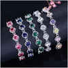 Charm Bracelets Bracelet Designer Mticolor Aaa Cubic Zirconia White Ruby Purple Green Emerald Copper Crysatal Sier Bangles Jewelry F Dhutx