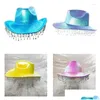 Beretti Neon Cowboy Hat Tassel Glitter selvaggio per Bachelorette Party Disco Actor Attrice Drop Delivery Dhsoh