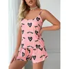 Accueil Vêtements Femme Satin rose Shorts Shorts Sling Sleepwear Two Piece Cosses Chérie Fashion Coeur Imprimé Pijama Femme Sexy Nightwear