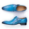 Dress Shoes Higher Quality Men Loafers Shoe Fashion Blue Black Breathable Handmade Genuine Leather Slip-On Monk