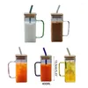 Mugs Glass Cup With Colorful Handle Square Drinking Coffee Milk Cocktail Cups