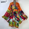 Winyi Summer Beach Wear Swim Suit Cover Kaftan Sweet Lady Boho Cardigan Stitch Self Belted Sexig Holiday Long Sleeve Kimono Dress 240323