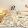Blankets Simple Wool Blanket Faux Fur Throw For Sofa Sleeping Quilt Gray Stripe Lunch Break Coral Fleece Fabric