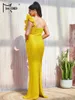 Robes décontractées Missord Jaune Sequin de mariage robe de fête de fête femme élégante one épaule volant bodycon sirène promotion de bal robe longue