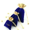 Brosses Sacs-cadeaux Veet Blue Sac de bouche dorée Sack personnalisé 9x12cm 12x16cm Cousshes Makeup Bijoux Pouche