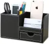 Organizador de mesa de suporte Office Supplies Caddy PU couro multifuncional Caixa/lápis, telefone celular, cartões de nome comercial remoto
