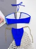 Swimwear pour femmes Sexy Blue Contrast Micro Bikinis Extreme Mini Swimsuits Femme Chaîne Metal Hollow Out Swearwear Bathing Full 2024 Nouveau Y240402