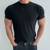 T-shirt maschile Magliette di alta qualità da uomo Maglietta ad allenamento a maniche corte T-shirt alto elastico cotone traspirato per asciugatura rapida rotonda top a colori solidi 2445