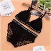 Yoga Outfit 2Pcs/Set Women Y White Lace V-Neck Bra Briefs Set Seamless Underwear Elastic Waist Belt Panty Lady Soft Intimates Drop Del Otk1Q