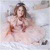 Flickans klänningar Flower Girl Dress Children BridEMaid Wedding For Kids Pink Tle Gowns Girl Boutique Party Wear Elegant Frocks 220324 Dr DHQH2