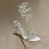 2024 Nouveau banquet à la mode All-Match Bow Diamond Sexy Stiletto Open Toe Women's High Heel Sandals Taille 35-40