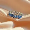 2PCS Wedding Rings Fashion Blue Baguette Cubic Zirconia Engagement Ring for Women Sliver Color Geometric Square Finger Rings Jewelry gift