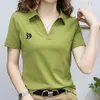 Polo T Shirt for Women Short Sleeve Summer Vneck Letter Pullover Knitted Tees Female Clothing Plus Size Ladies Tops 240403