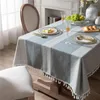 Table Cloth Embroidered Cotton Linen Striped Jacquard Tablecloth For Nappe De Cover With Tassel Mantel Mesa