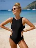 Женские купальные костюмы In-x Black One Piece Swimwear Women Swimsuit 2023 Новый купальный костюм Высокие ноги Bikinis Mujer Solid Beach Wear без спинка Y240402