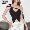 دبابات المرأة Camis pixiekiki محصول غير متماثل محصول واحد مقطعة عن الخزان الأسود عارية الذراعين أعلى الملابس البديلة نساء الصيف 2024 P71-BF19 Y240403