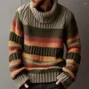 Herrtröjor långärmad mode turtleneck män höst vintage randig jacquard stickad topps tröja avslappnad lös stickad plover drop de dhntc